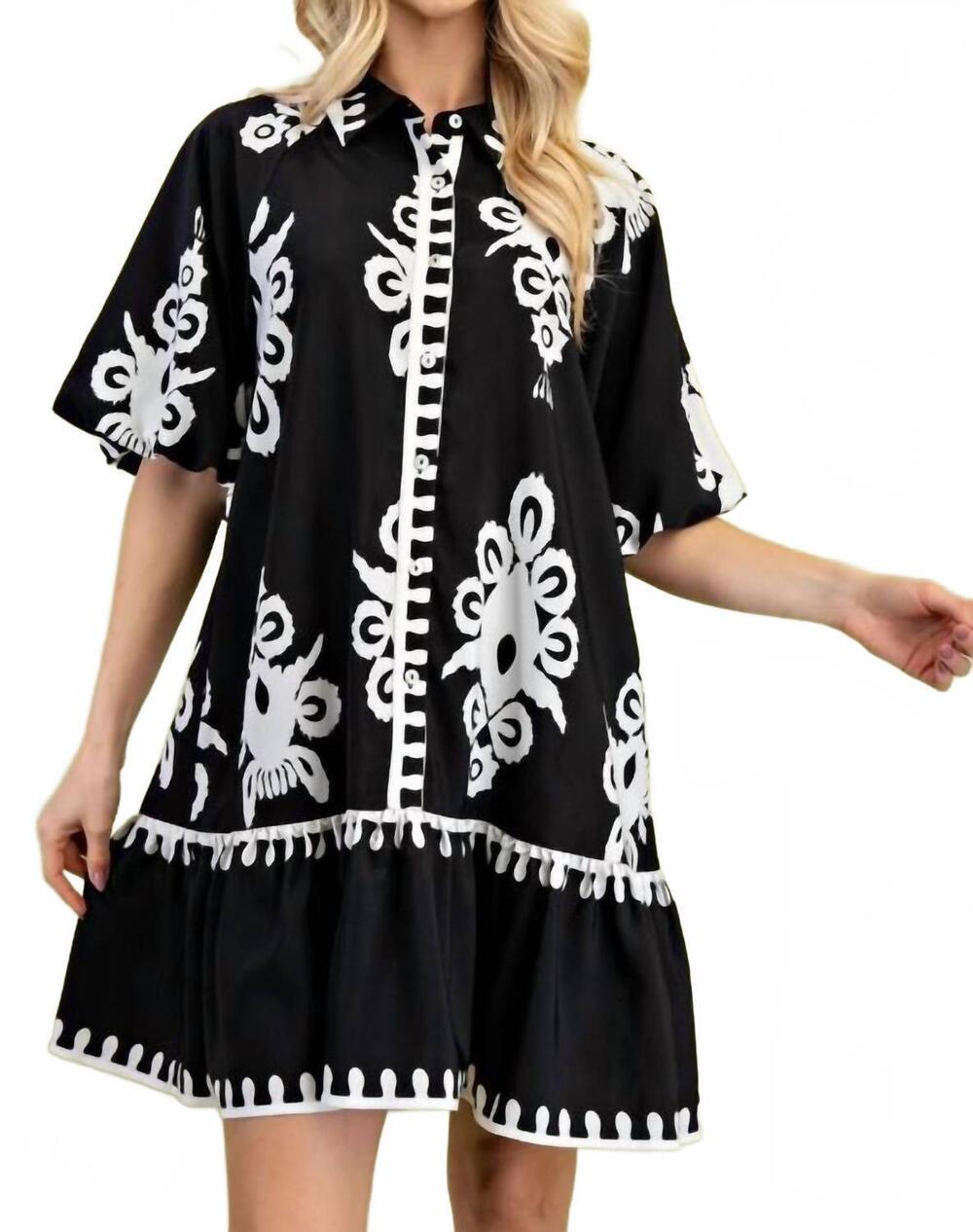 NEW GIGIO bold print mini dress in black